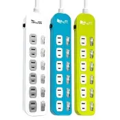 【SUPER&CELL 超電王】6開6插 2孔家用延長線-15尺4.5M(白/藍/綠) SC-666-15自動斷電保護