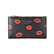【KATE SPADE】SPENCER紅唇圖騰設計對折卡片夾(黑x紅)