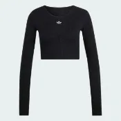 【adidas 愛迪達】Ess Rib Crop Ls 女 長袖上衣 休閒長袖 短版 黑(KR1098)