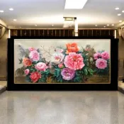 (店+)【新麗畫廊】四十年老店專售手繪油畫高訂款五行牡丹花開富貴迎福貴人相助客廳大廳買畫首選