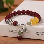 【米蘭精品】現貨+預購 硃砂手鍊朱砂手串女手珠平安擋煞防小人轉運淨化招財開運(8mm925銀蜜蠟和闐玉74fq11)