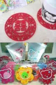 雙喜吸水杯墊~圓形囍字隔熱墊+小熊印花自黏袋~200個免運費.結婚禮小物二次進場婚宴囍糖送客禮贈品姊妹禮喝茶禮伴娘禮窗花