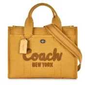 【COACH】專櫃款 CARGO 草寫LOGO 經典帆布手提/斜背兩用托特包(芒果黃色)