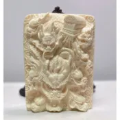 生日月賠本結緣‼️天然《猛瑪象牙(非保育類)》大師級 滿工高浮雕《九龍抬棺》➡️ 贈 粗版精緻款綁繩