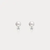 Asta | 7.5-8mm 燦星 日本Akoya海水珍珠0.50ct無色藍寶石18K耳環