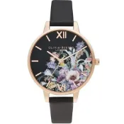 【Olivia Burton】Enchanted Garden黑色皮革錶34mm(OB16EG155)