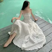 【ʟɪᴏɴɴ現貨】隔日到貨 韓系氣質白色吊帶洋裝 白洋裝 洋裝 約會洋裝 出遊洋裝 渡假洋裝 海邊洋裝 夏天洋裝 長洋裝