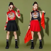 【熱舞服裝】六一國潮兒童演出服合唱運動會小學生朗誦表演服中國風打鼓服舞獅