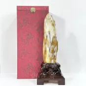 (店+)【御古齋】天然 樹化玉 原礦擺件 玉質化 天然樹紋 避邪化凶 穩定情緒 消磁淨化 附座 收藏盒 032501