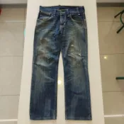 二手【LEVI'S】504小破壞Straight牛仔褲雙縫粗線W30 L34藍色