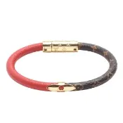 【Louis Vuitton 路易威登】M8277F經典Monogram帆布半紅皮革交織手環(紅/棕)