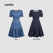 Lovito 優雅 洋裝 荷葉邊裙擺 花卉設計 舒適時尚 春夏季 女裝洋裝 L172ED280