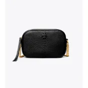 【Tory Burch】專櫃新款McGraw 經典荔枝紋皮革相機包肩背包斜背包(黑色 附原廠防塵袋)
