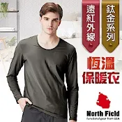 North Field 男 鈦金 遠紅外線+膠原蛋白圓領控溫內刷毛保暖衛生衣_炭灰
