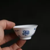 協貿國際日用品生活10館 老貨日式印彩孩童杯高溫白瓷釉下彩斗笠杯工夫茶杯普洱茶具薄胎