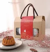 ☆╮Jessice 雜貨小鋪╭☆新年 春節 牛皮無印 開窗 T型提盒 (小) 包裝用品 紙盒 年節 禮盒10入$26