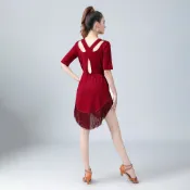 成人女拉丁舞跳舞裙流蘇連衣裙練功演出服舞蹈服舞蹈表演服大裙擺 拉丁舞裙 女裝