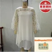 【售後障 蕾絲拼七分袖規則擺雪紡連裙 
