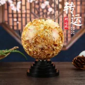 金箔水晶球擺件 招財水晶球 轉運擺飾 可旋轉水晶球 風水擺件 開運禮物 開業禮品 桌面擺飾 辦公室風水 客廳裝飾