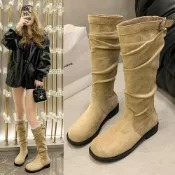(店+)長靴女冬季防寒套筒保暖寬楦平底雪靴英倫風休閑時尚增高女鞋高筒長筒防滑耐磨厚底靴子輕量舒適顯瘦馬靴大尺碼騎士靴膝下靴膝上靴