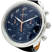【DOKODEMO】愛馬仕 AR4.910a Arceau Chrono 計時腕錶，不鏽鋼錶殼/皮革錶帶，自動機械機芯，黑色錶盤/黑色皮革錶帶，男款，附保固卡/原廠錶盒。 [二手]