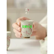 手繪蝴蝶蘭 聞香杯 主人杯 手工陶瓷 花口品茗杯 女士家用茶具