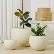 宜百家 含運 落地花盆花器 簡約輕奢高級感鎂泥花盆大號奶油風黑金剛橡皮樹春羽圓球形大花盆
