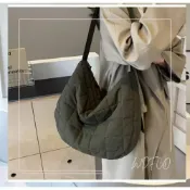 (店+)WDF.CO現貨｜2024韓國方格空氣餃子包│黑白橘綠4色 │有拉鍊│斜背包│大容量│單肩包│上課包｜通勤包｜外出包