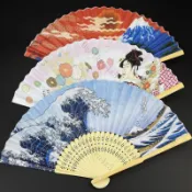 日式折扇 日本手扇 和風折扇 紙扇 浮世繪日式摺扇 富士山衝浪和服日料裝飾扇子 和風擺件摺疊扇子 夏季驅蚊手扇