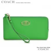 COACH 綠皮荔枝皮革馬車長夾手拿包(現貨+預購)