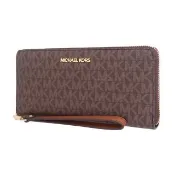 【Michael Kors】JET SET TRAVEL系列 PVC皮革 16卡 拉鍊長夾 / 手拿包 / 長夾(字母咖)