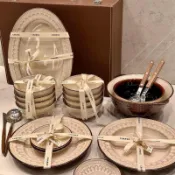 🌸廚房好物🎀復古陶瓷碗盤套裝 家用高顏中古風餐具套裝 陶瓷餐具 飯碗 菜盤 魚盤 湯碗 小菜碟 圓盤 喬遷新婚入厝送禮