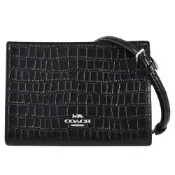 COACH 金屬LOGO鱷魚紋皮革迷你拉鍊斜背方包(黑)