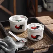 🔥臺灣出貨🔥燉盅 圓形公鸡燉盅 陶瓷小燉盅 蒸碗 湯盅 蒸蛋碗 甕盅 魚翅羹 茶碗蒸 燕窩盅 燉梨煲湯 蒸蛋碗 瓦罐