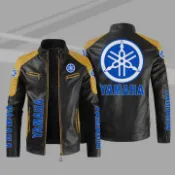 YAMAHA機車皮衣 騎行賽車服 越野騎行外套 男士秋冬皮衣 機車外套 防風防水 車標立領皮衣