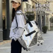可登機 超大折疊購物推車 購物車 拖輪包 露營推車 輪子購物袋 搬家打包袋學生宿舍被子衣服整理神器收納袋子帶輪可摺疊行李