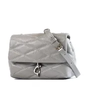 【HOTAI購】【Rebecca minkoff】 Edie 彈簧釦真皮絎縫菱格磁釦翻蓋斜背包-灰色/小