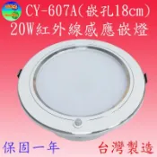 CY-607A  20W紅外線感應嵌燈(鋁殼-嵌孔18cm-台灣製造)【可調距離,時間及日夜】