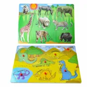 全球選品1館 生活百貨 蒙氏木製恐龍拼圖嵌板兒童益智動物手抓拼板玩具幼兒園早教教具