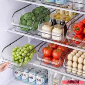 食品級冰箱專用收納保鮮盒 抽拉帶把手分類整理盒 廚房蔬菜生鮮雞蛋冷凍儲物盒 可堆疊防串味瀝水食材收納神器