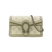 【GUCCI 古馳】Dionysus 雙G帆布銀鍊迷你手拿/斜背包(476432-奶茶色)