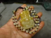 天然優質 老礦黃玉 伽藍菩薩 串黃玉圓珠項鍊 ~~ 稀有蜜糖黃玉 關聖帝君 ~~ 黃光招財 佩掛平安 趨吉避凶 ~K3