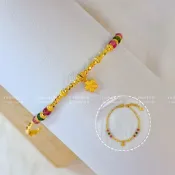 【金瑞麟】三色珠珠小花手鍊 黃金手鍊 純金9999