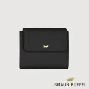 【BRAUN BUFFEL 德國小金牛】台灣總代理 婕娜 6卡三折短夾-黑色/BF2005-414-BK