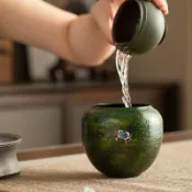 老鐵漆器茶渣缸掛件新中式家用桌面水盂建水茶水缸廢水桶茶配茶洗