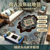 波斯復古水晶絨地毯 客廳大面積地墊 中東民族風臥室床邊毯 平面絨防滑防汙易打理復古居家地毯 復古地毯 客廳地毯 客廳地墊