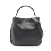 【DOKODEMO】【二手】Gucci GUCCI 竹節雙肩包 001 1577 黑色皮革竹節雙肩包 女士二手 B