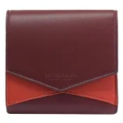 【BOTTEGA VENETA 寶緹嘉】簡約LOGO烙印撞色小羊皮三折零錢短夾(酒紅/紅)