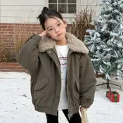 羊羔絨翻領工裝鋪棉外套 大童 兒童 童裝 女童 男童 大童 厚外套 軍外套 防風 風衣 夾克 保暖 寒流 橘魔法 現貨【BB9257】