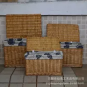 未來屋 【帶蓋防塵】柳編收納籃 藤編收納箱 收納筐 儲物箱 整理箱 零食收納籃 藤籃子 三件套 自然藤編 防潮透氣 居家收納 鄉村風